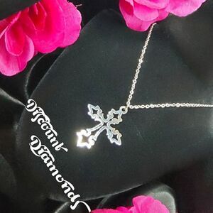 Choker Necklace 18K  White Gold Cross Titanium on 925 Sterling Silver